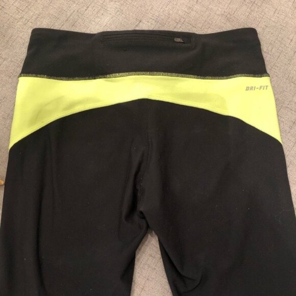 Nike Crop Leggings Black Yellow Yoga Pant Small - Picture 5 of 6